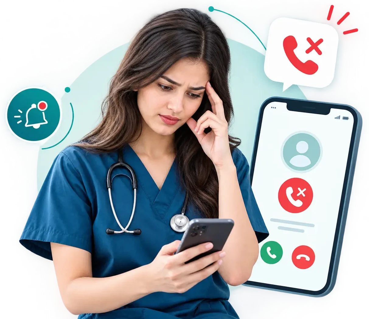 MVA Concerned Nurse with Missed Call Alerts